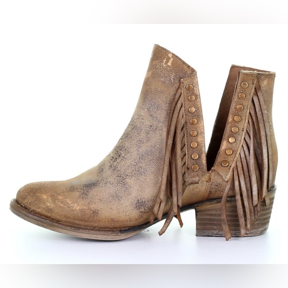 BRAND NEW Circle G Women's Brown Studded Fringe Booties - Round Toe - Picture 2 of 5